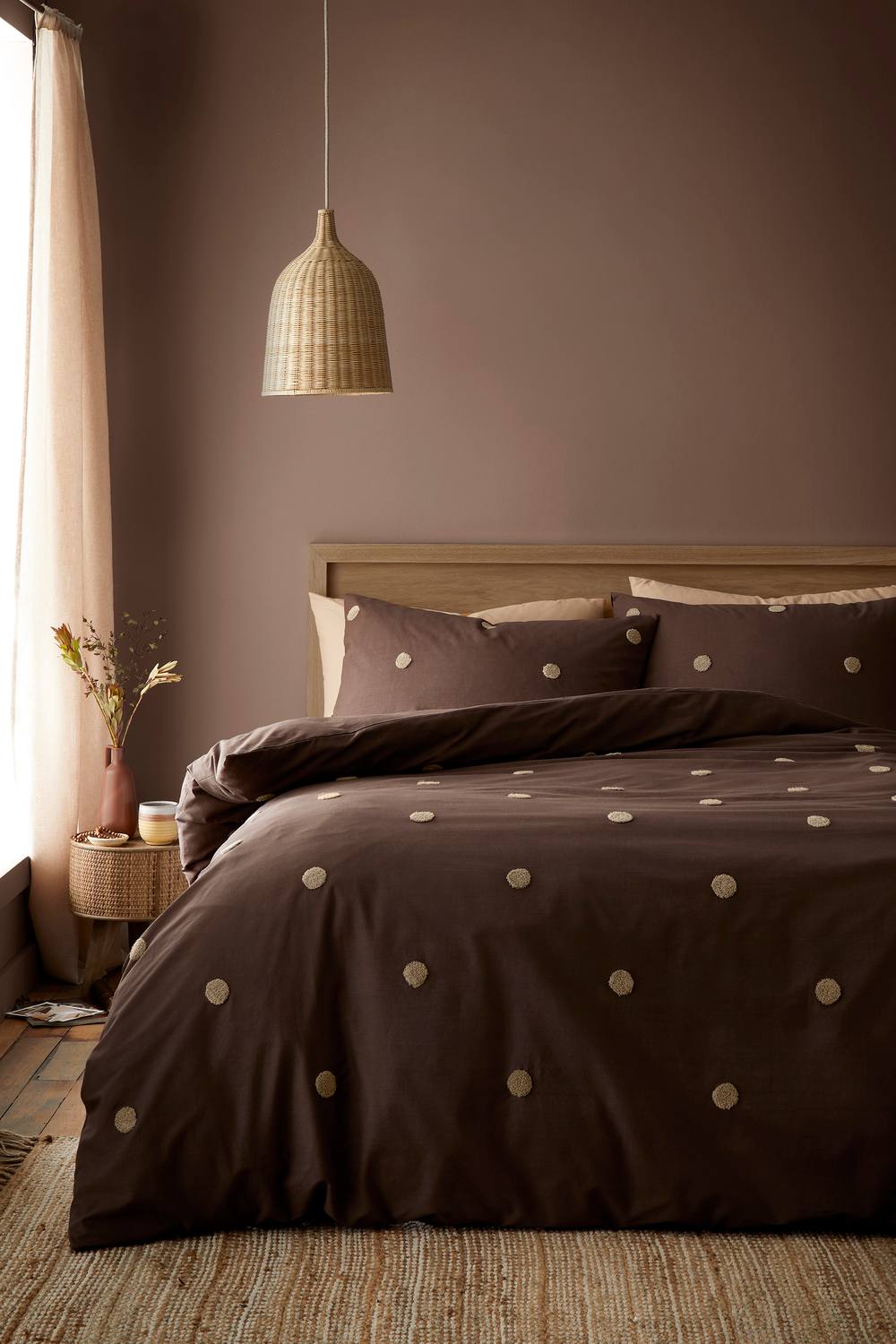 Appletree 'Dot Garden' 100% Cotton Embellished Duvet Cover Set in Chocolate