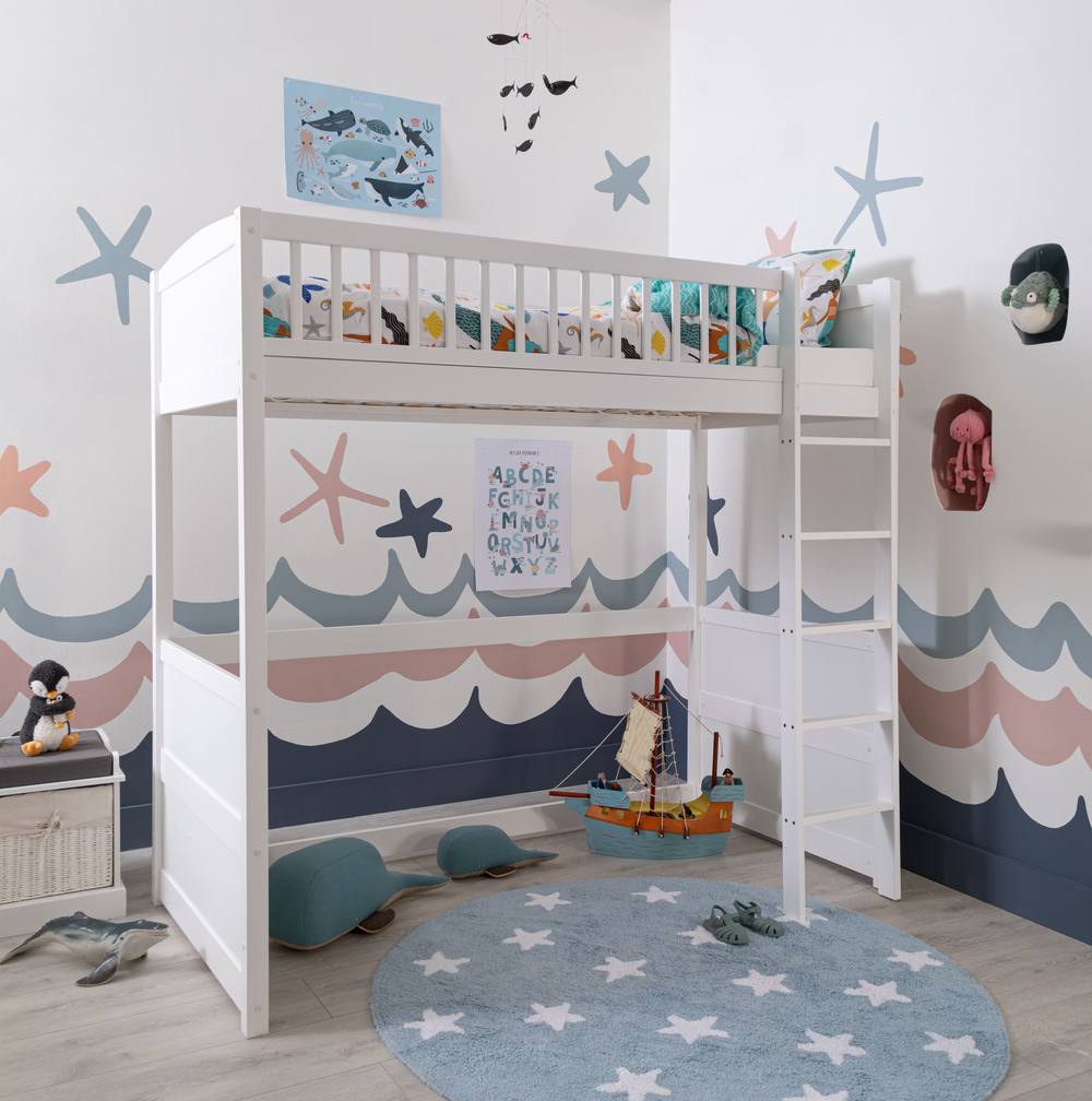Nöa and Nani Lottie Highsleeper Cabin Bed with Straight Ladder in White
