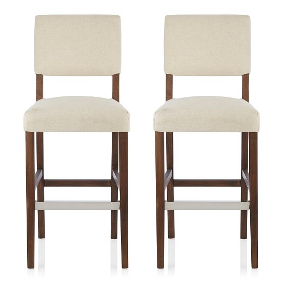 Vibio Bar Stools In Cream Fabric With Walnut Legs In A Pair