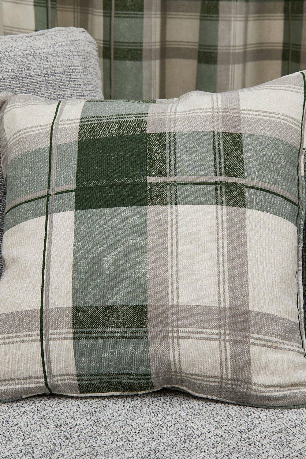 Fusion 'Balmoral Tartan' Warm Woven Check 100% Cotton Filled Cushion in Bottle Green