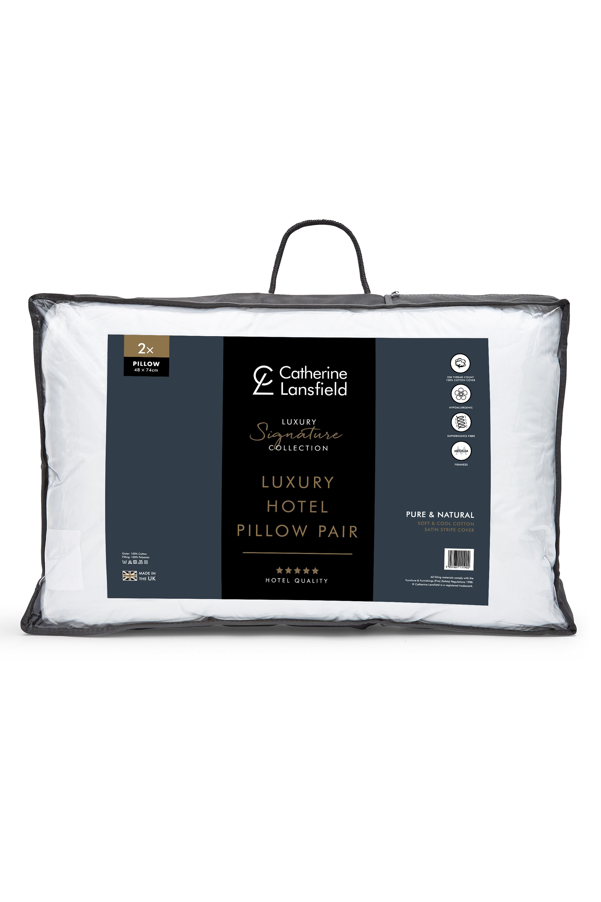 Catherine Lansfield '200 Thread Count Hotel Satin Stripe' Cotton Pillow Pair in White 5
