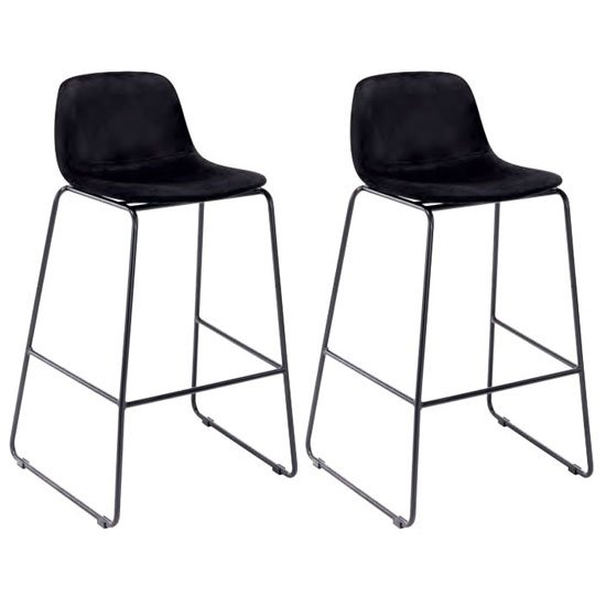 Emporia Black Velvet Bar Stools With Metal Legs In A Pair