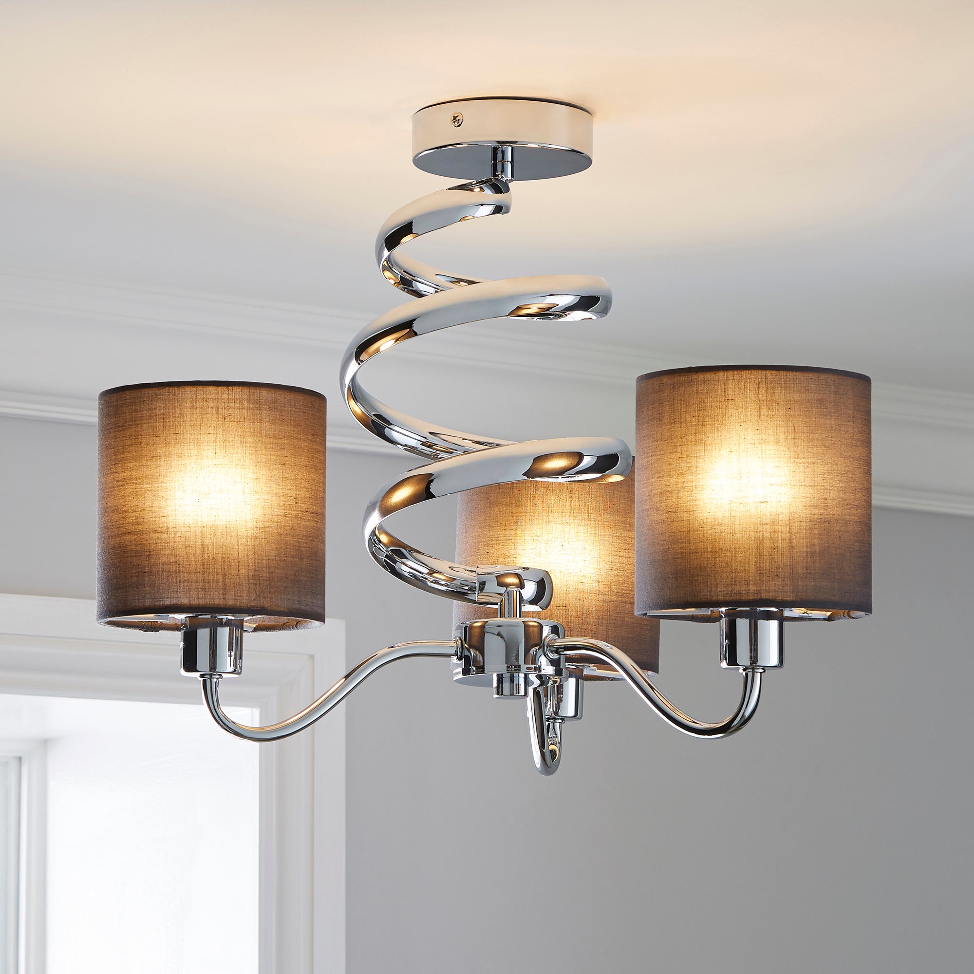 Etta 3 Light Grey Shaded Chrome Ceiling Fitting Chrome