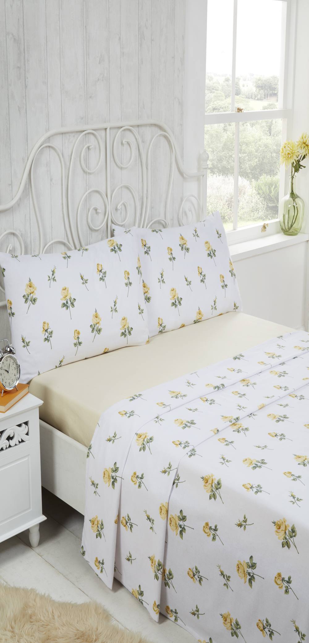 Rapport Home Rosebud Cotton Bed Cover Sheet Set in Lemon | Size: King