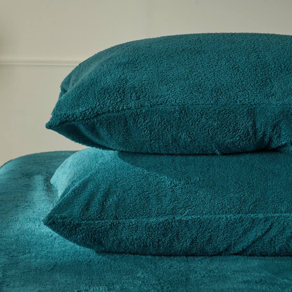 OHS 2 Pack Thermal Teddy Fleece Pillowcase Cover in Teal