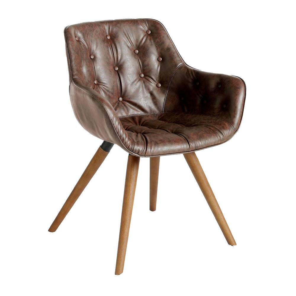 Angel Cerda Chocolate Leatherette Dining Chair with Walnut Legs in Brown