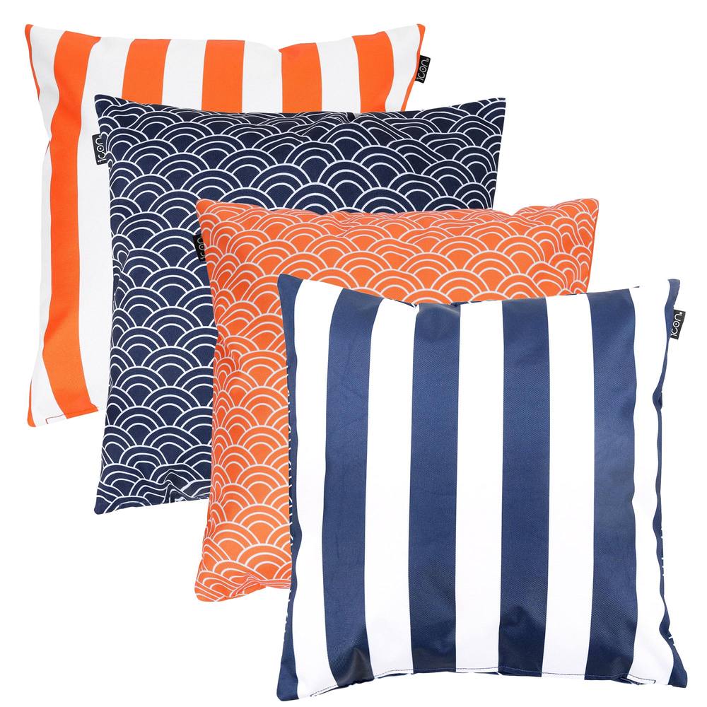 icon 4PK Cushion, Deck Stripe, x2 Navy, x2 Orange