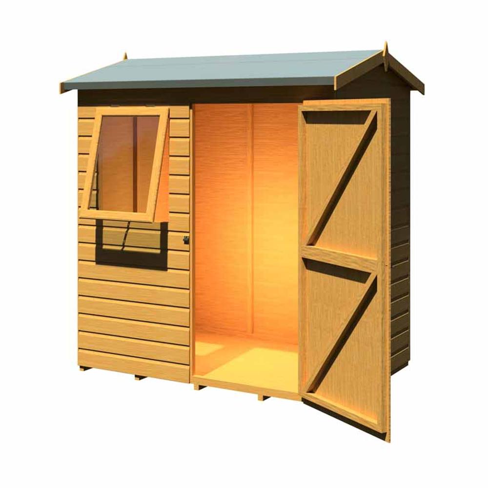 Shires Lewis 6 x 4 Feet Single Door Reverse Apex Style C Shed in Brown 5