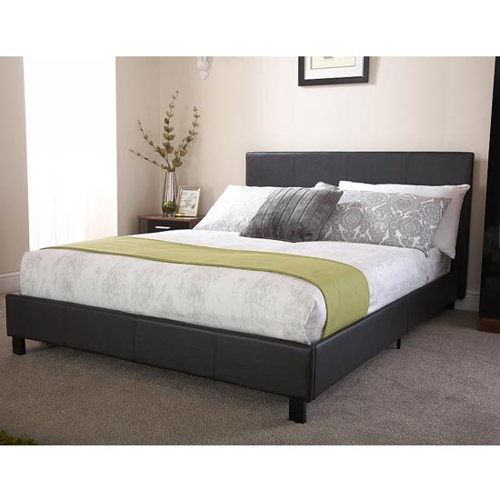 Alioth Faux Leather Double Bed In Black