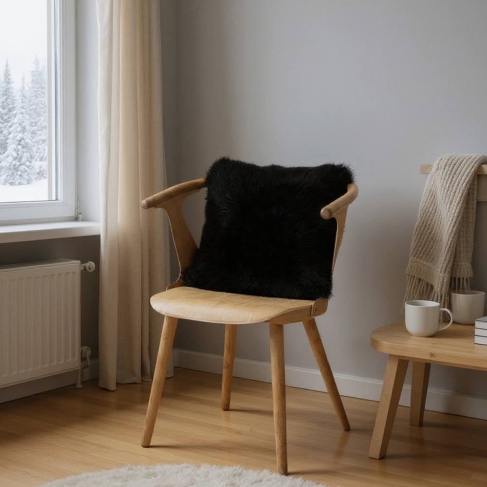 Infinity Leather Natural Sheepskin Real Wool Cushion in Black