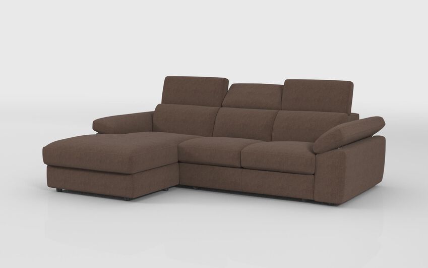 Brown Fabric Quercioli 3 Seater Sofa with Sliding Footrest & Left Hand Facing Storage Lounger