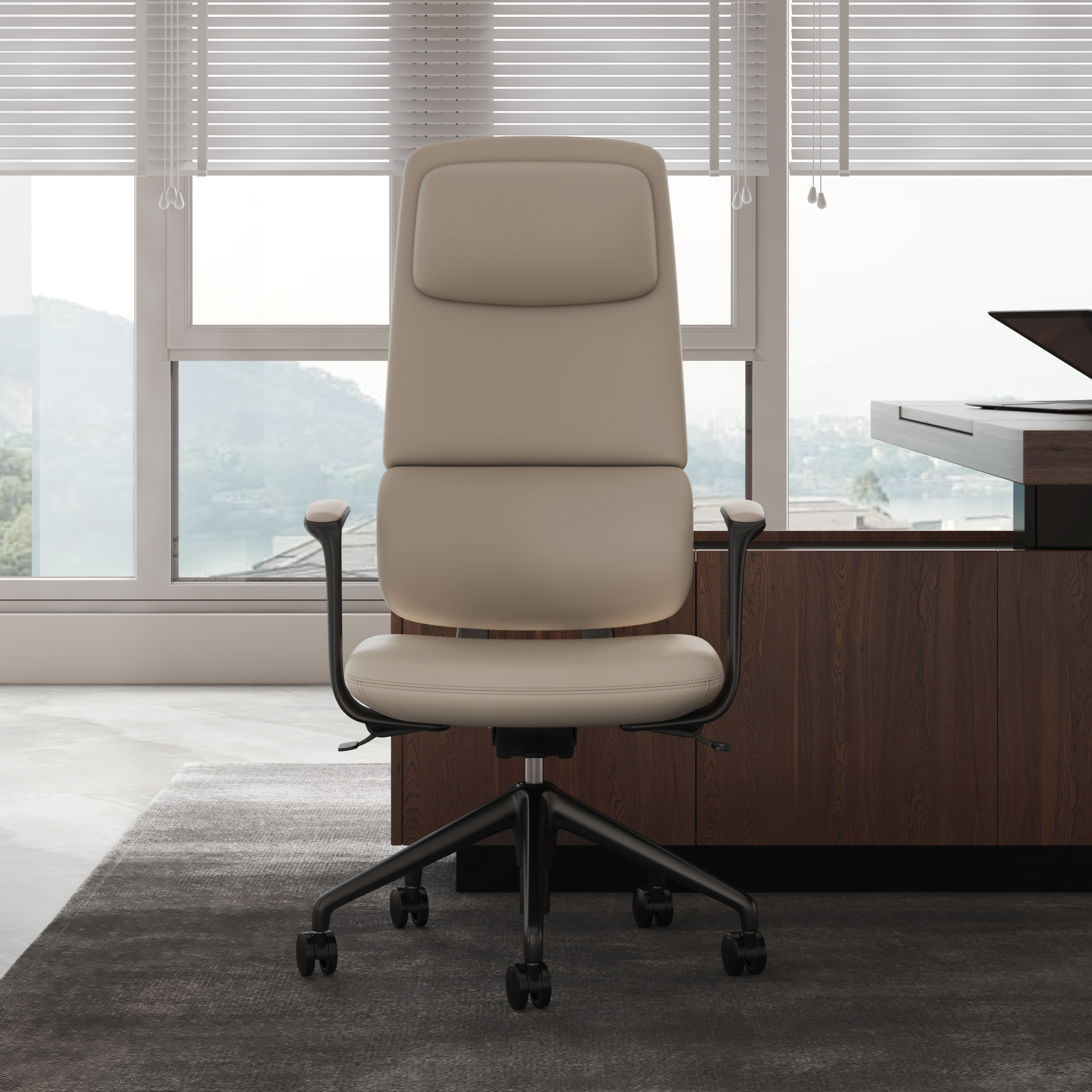 Ergonomic Grey Genuine Leather High Back Reclining Swivel Office Desk Chair
