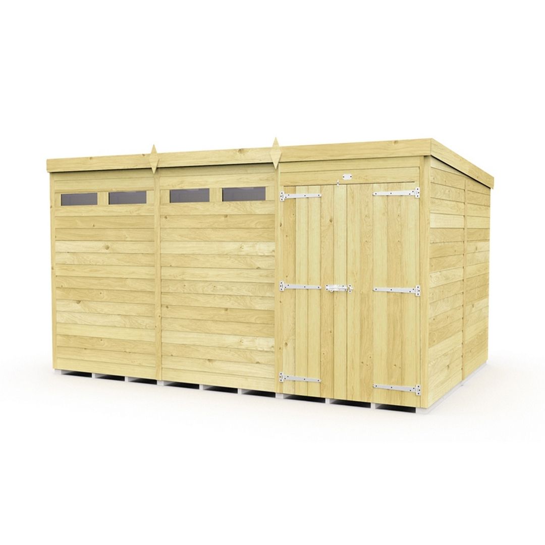 Buttercup Farm 12 x 8 Feet Pent Security Shed - Double Door - L231 x W358 x H201 cm in Brown