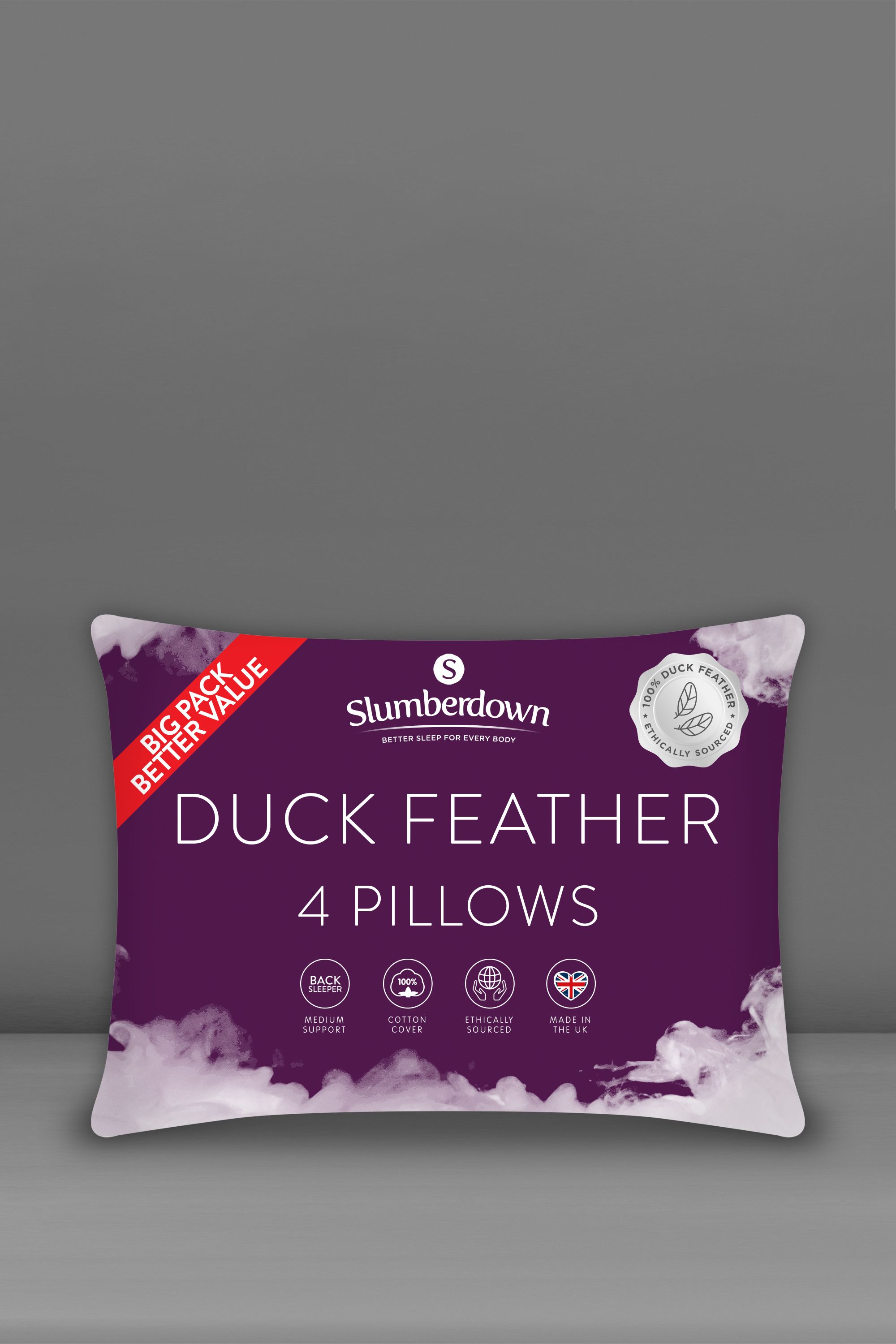 Slumberdown 4 Pack Duck Feather Medium Support Pillows in White
