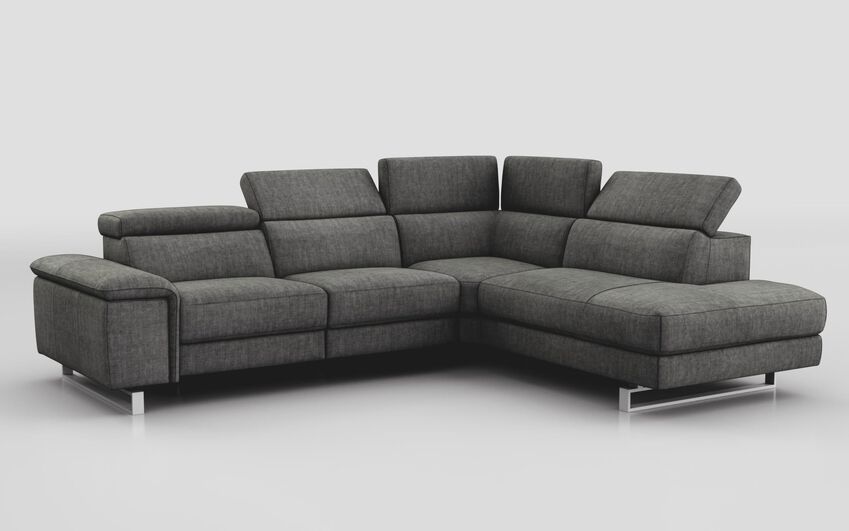 Black Fabric Viserba 3 Corner 2 Sofa with Right Hand Facing Chaise & Manual Head Tilt