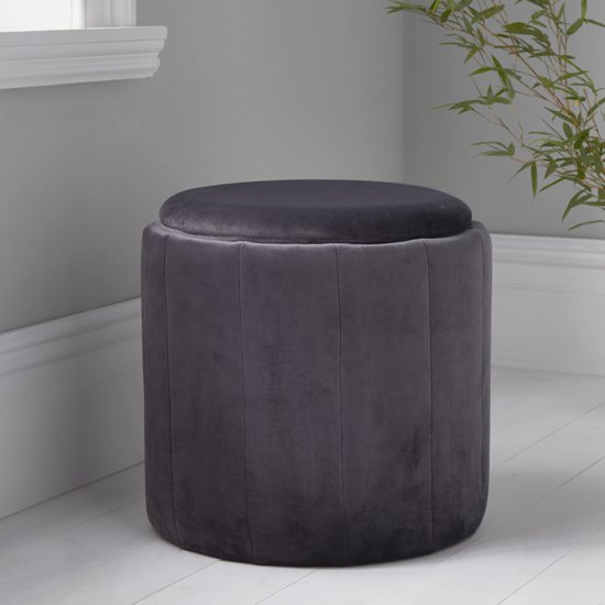 Bismarck Round Plush Velvet Stool In Grey