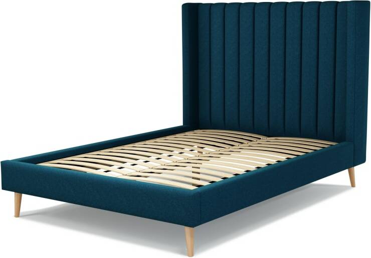 Cory Double Bed, Shetland Navy Wool with Oak Legs