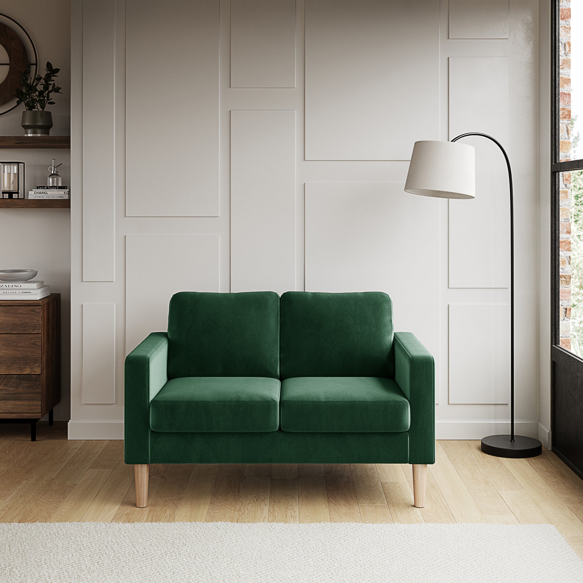 Jacob Velvet Compact 2 Seater Sofa Bottle (Green)