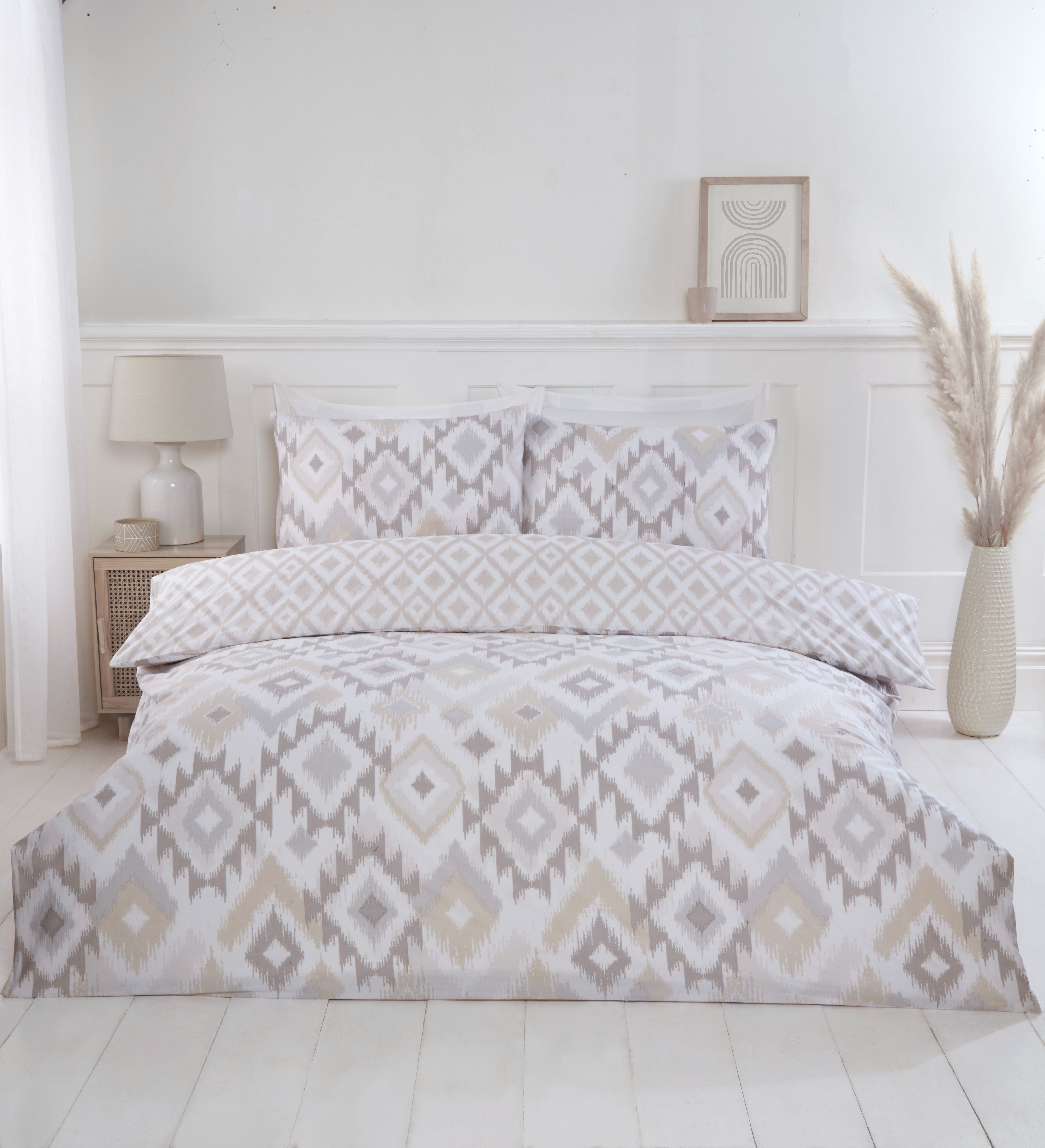 Rapport Home Ikat Bohemian Reversible Polycotton Duvet Cover Set With Pillowcase in Natural