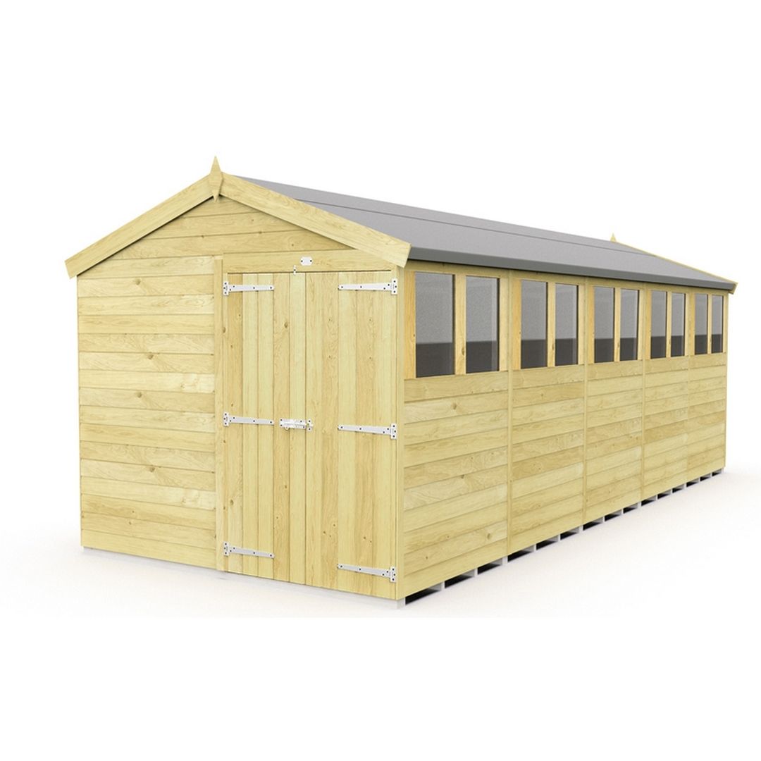 Buttercup Farm 8 x 20 Feet Apex Shed - Double Door W/ Windows - L592 x W231 x H217 cm in Brown