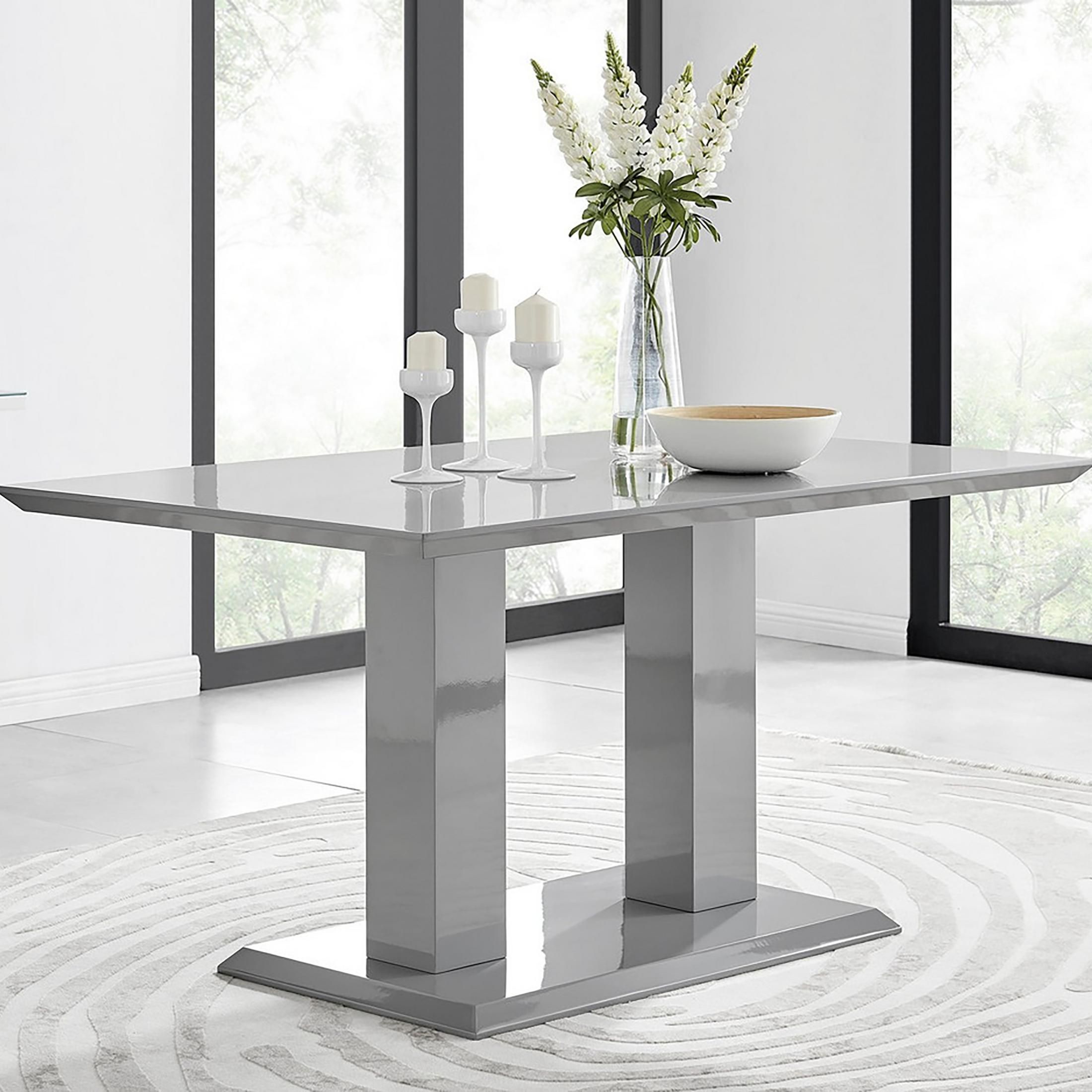 FurnitureboxUK Imperia 150cm 6-Seater Modern High Gloss Pillared Dining Table in Grey