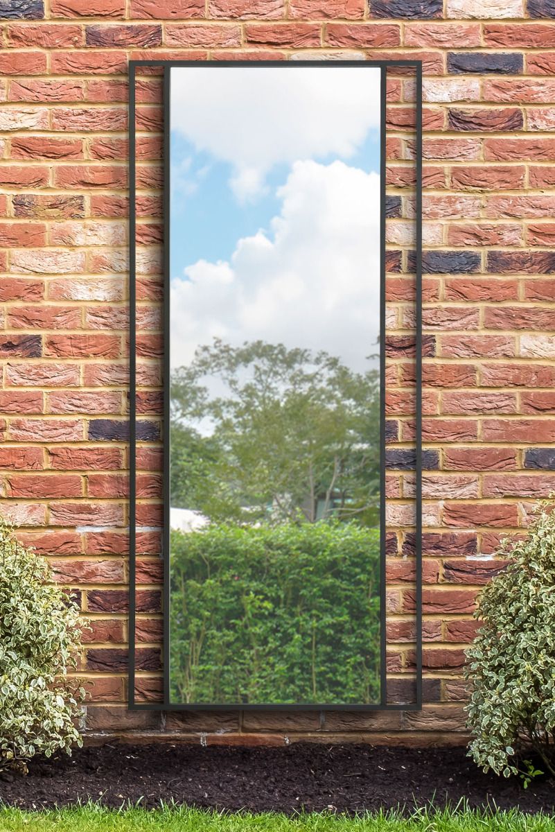 MirrorOutlet Black Modern Wall & Leaner Garden Mirror 79"x 35" 200x90cm