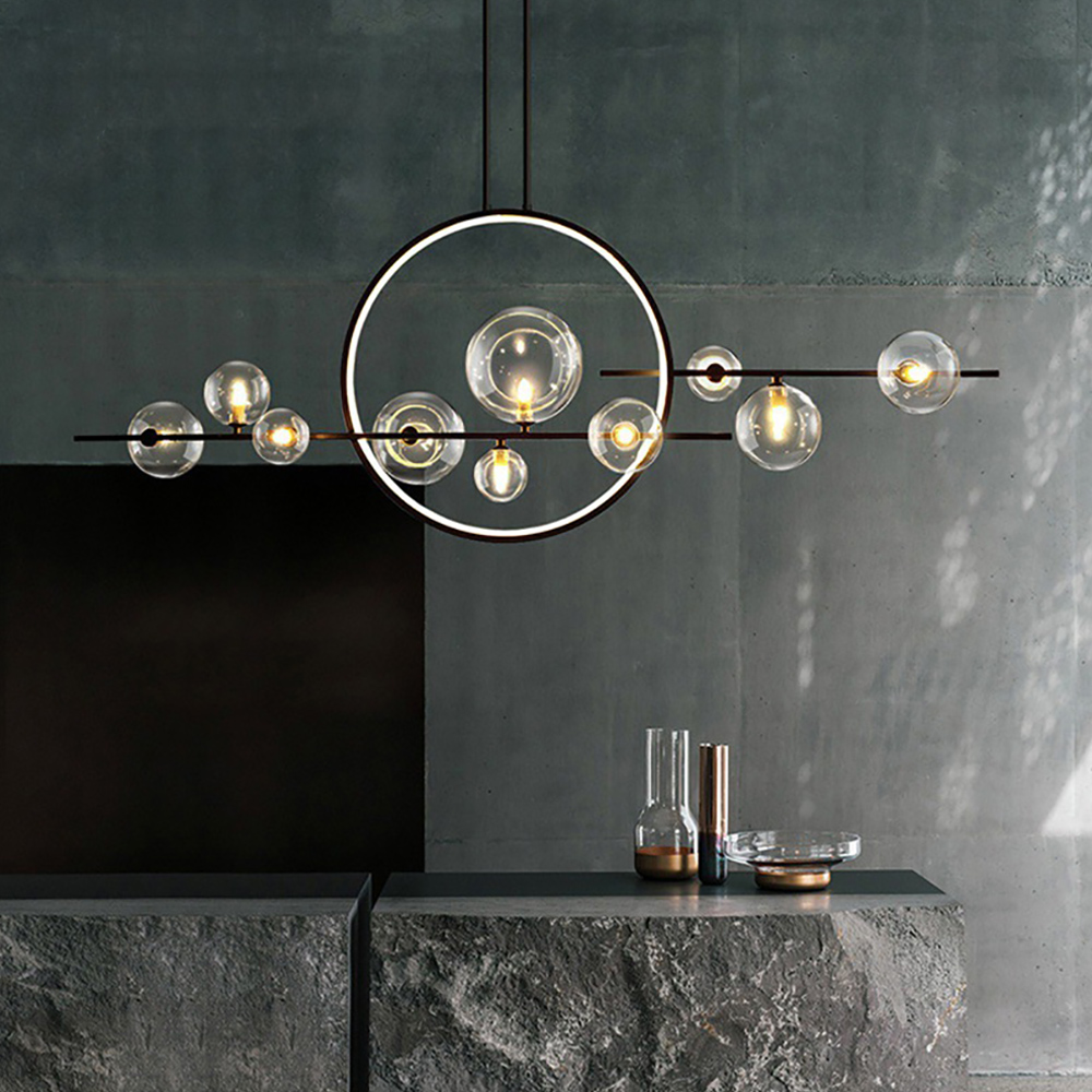 Modern Linear 10-Light Black Island Pendant Light for Kitchen & Dining Room