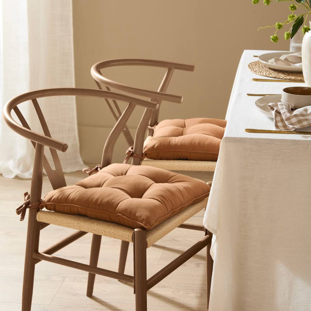 Yard Slub Cotton 2-Pack Plain Indoor/Outdoor Seat Pads in Amber