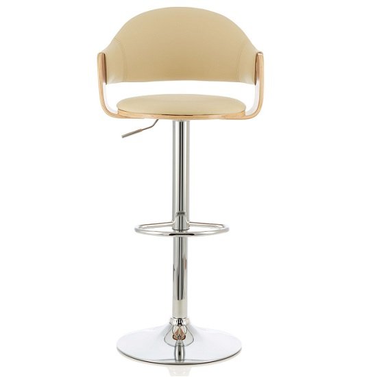 Emden Bar Stool In Oak And Cream PU With Chrome Base