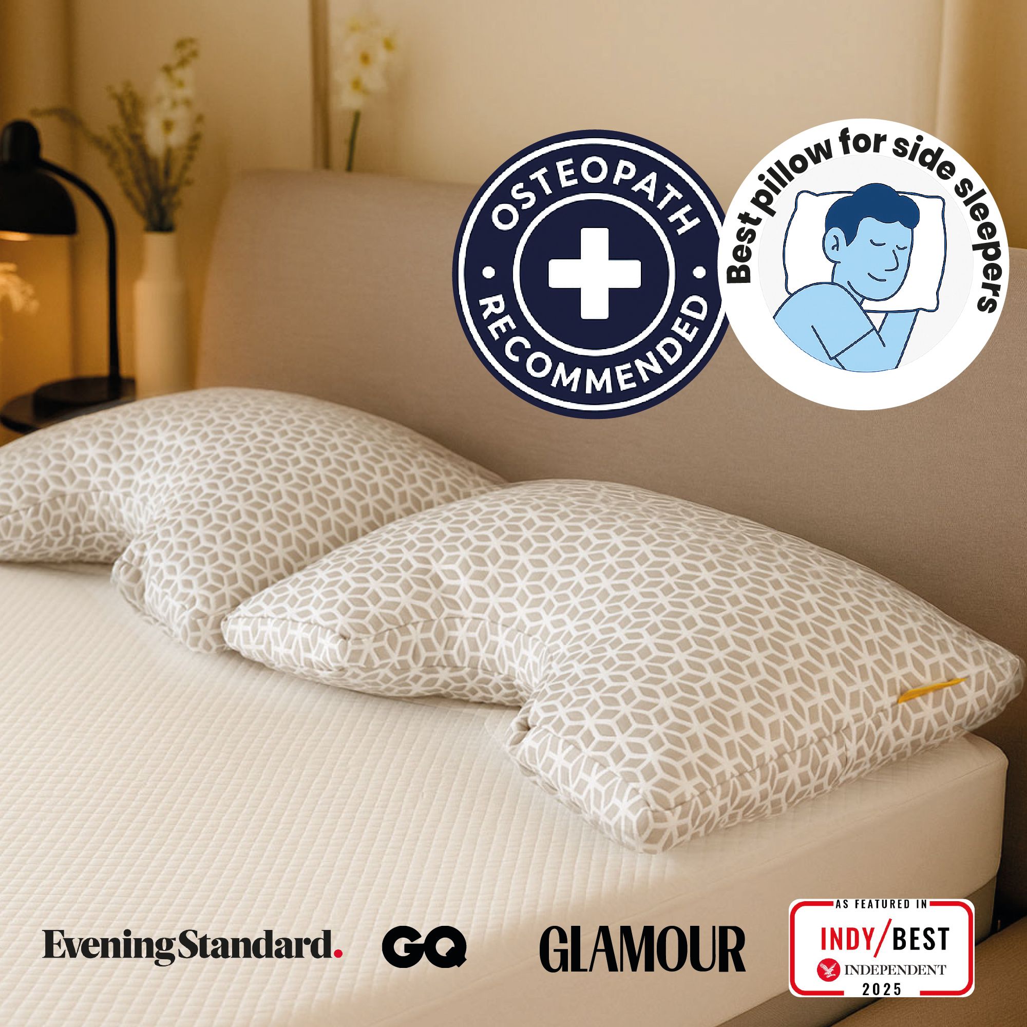 Brightr Sleep 2 pack MoonHug Adjustable Memory Foam pillow with cut out in Grey