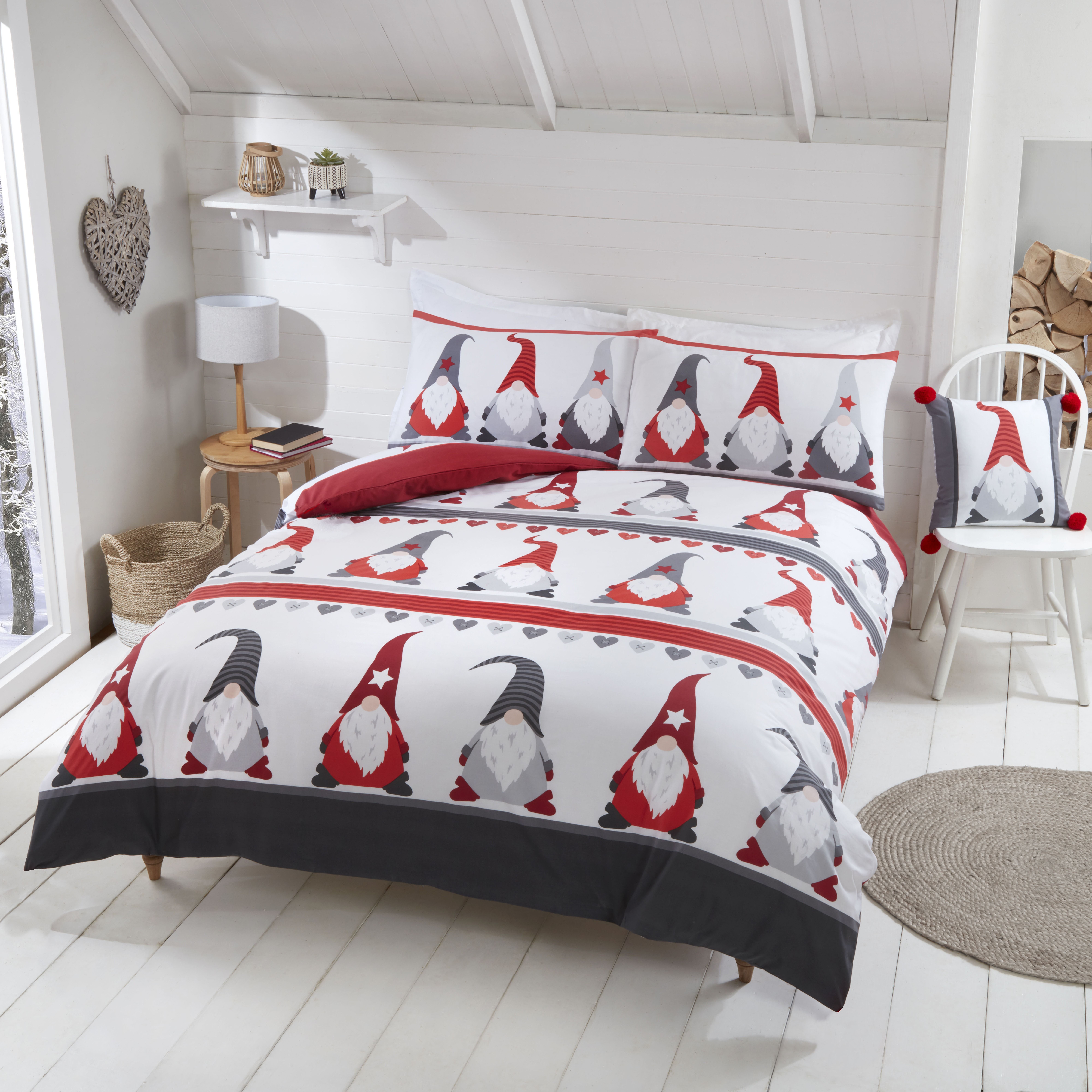 Rapport Home Festive Gonks Duvet Cover Set with Pillowcase in White