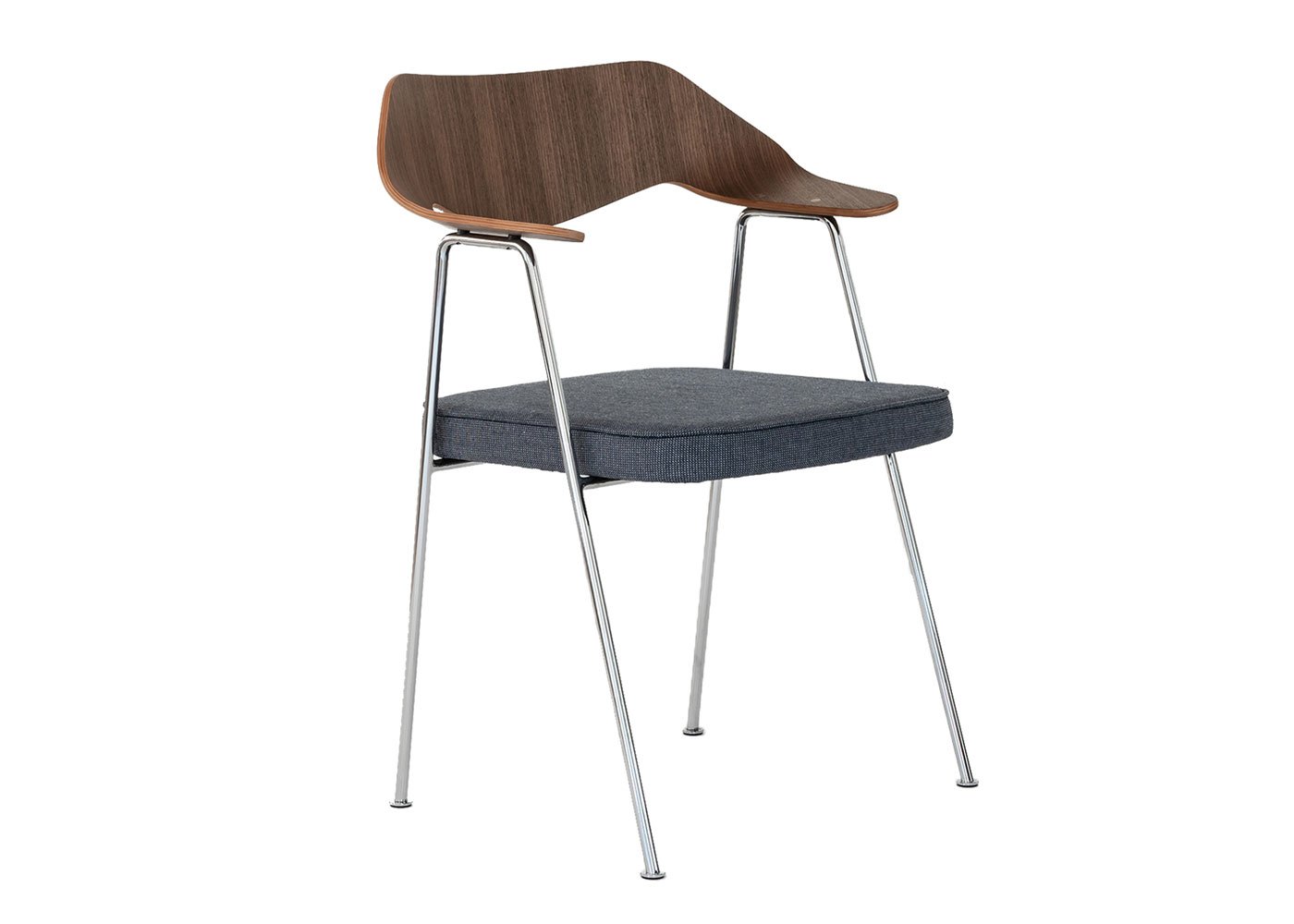 Case 675 Chair Walnut Dark Grey Seat Chrome Legs