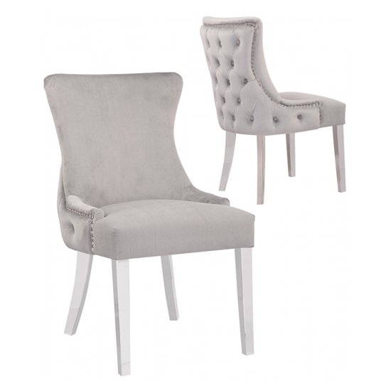 Leo Grey Velvet Dining Chairs In Pair