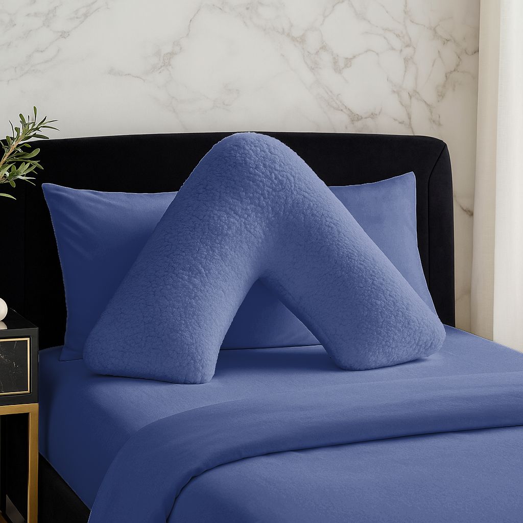 Snug City Teddy Bear Fleece Super Soft Cosy V Shape Pillowcase in Navy