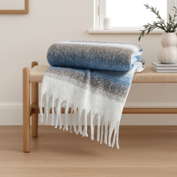 Timeless Ombre Stripe Faux Mohair Throw Blanket 130cm x 180cm