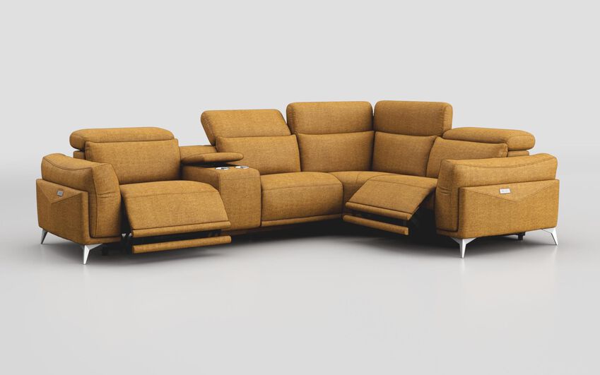 Yellow Fabric Gattolino 1 Corner 2 Power Recliner Sofa with Manual Head Tilt & Console