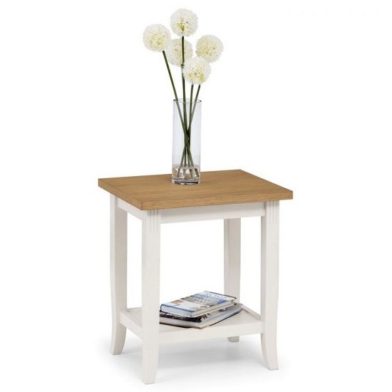 Cromley Wooden Lamp Table In Ivory Laquered With Oak Top