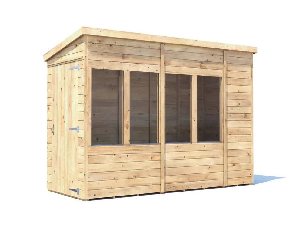 Dunster House Wooden Potting Shed Pent Roof W4' x D10' (W1.2 x D3.0m) Overlord Modular in Brown