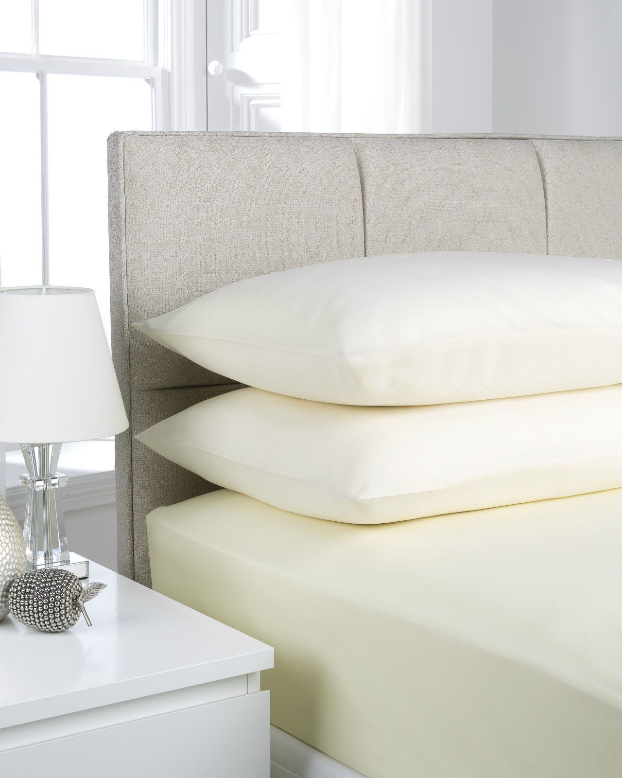 Smart Living Polycotton Bed Linen Luxury Bedsheet or Pillowcase Non Iron in Cream