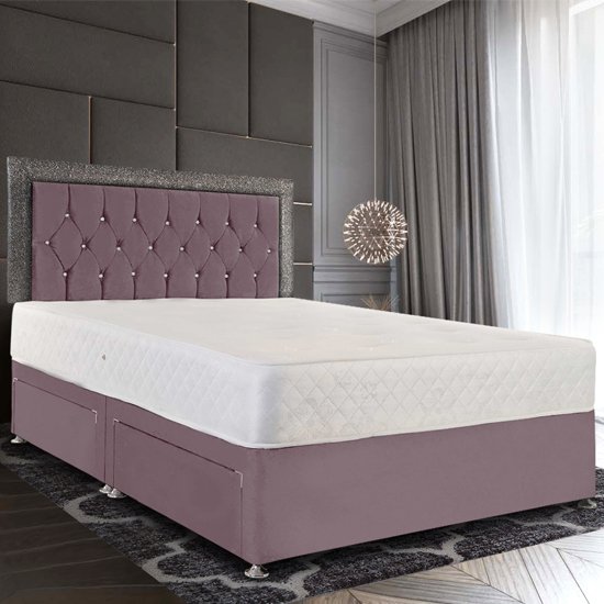 Silvis Plush Velvet Divan Small Double Bed In Pink