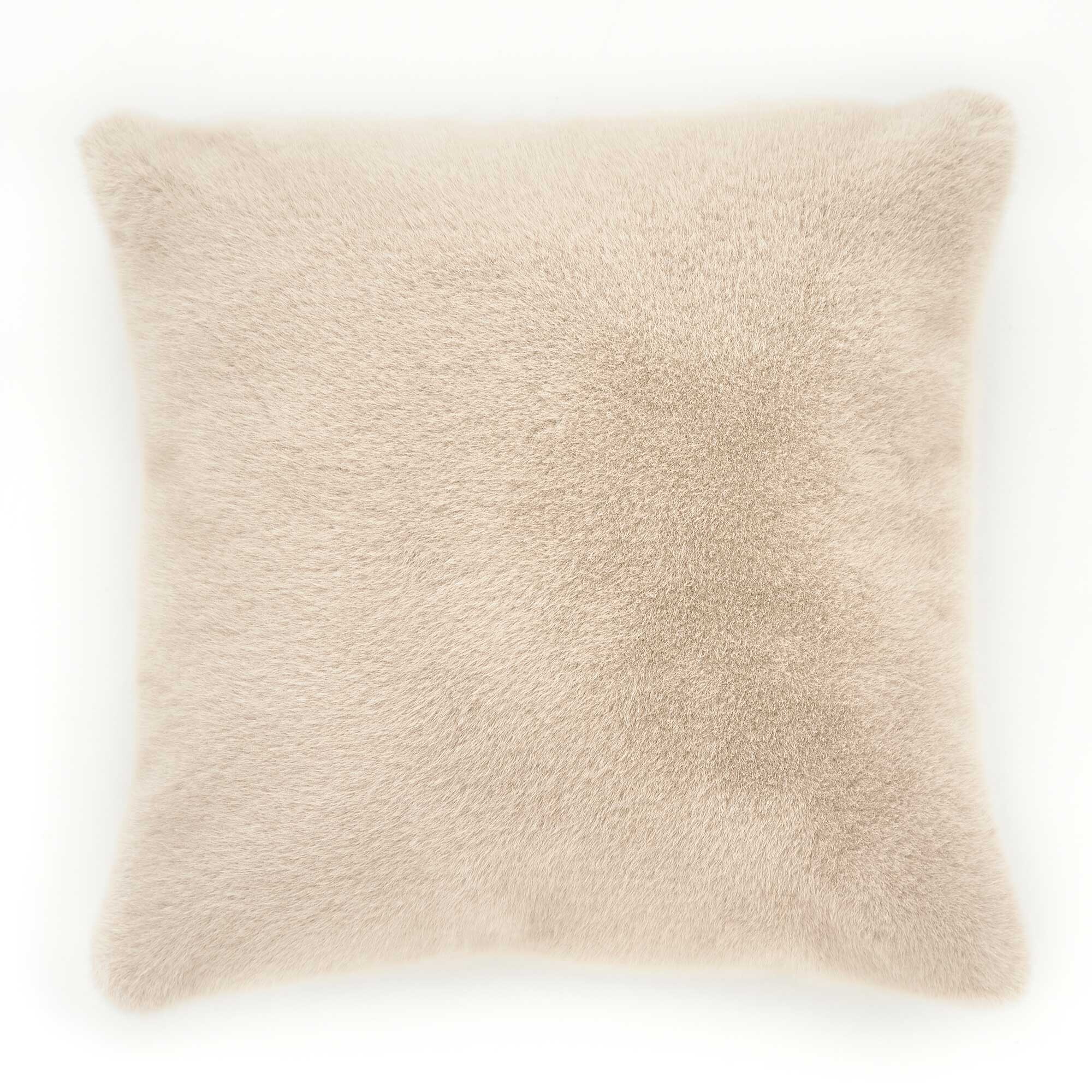 Natural Faux Fur Cushion, Square, Neutral Polyester | Barker & Stonehouse