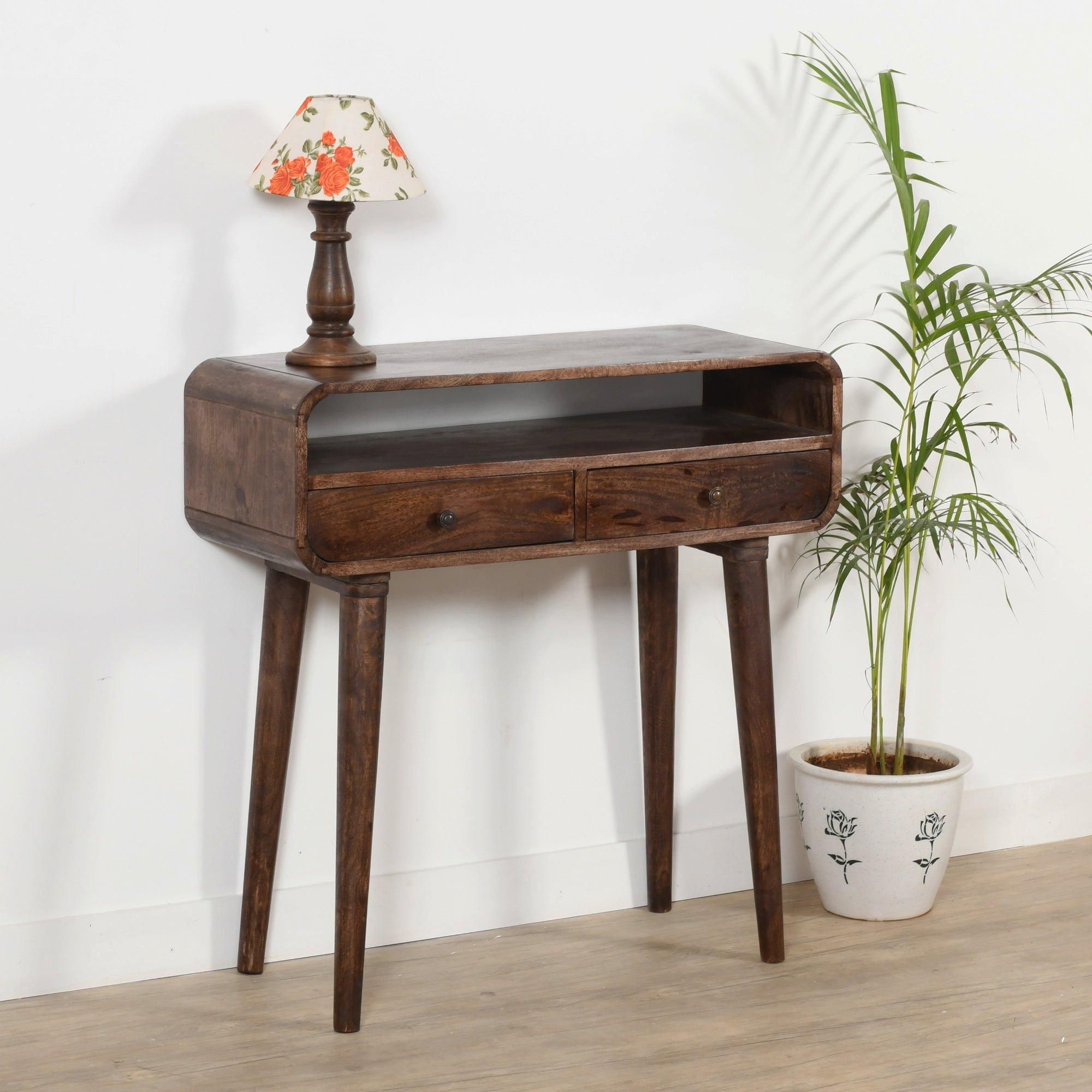 IH Design Malena Dark Mango Wood Console Table with 2 Drawers in Dark Brown