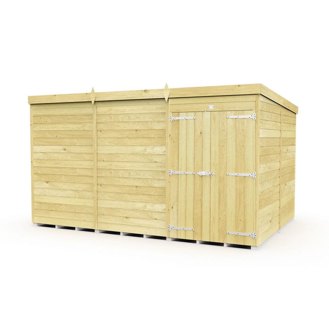 Buttercup Farm 12 x 8 Feet Pent Shed - Double Door W/O Window - L231 x W358 x H201 cm in Brown