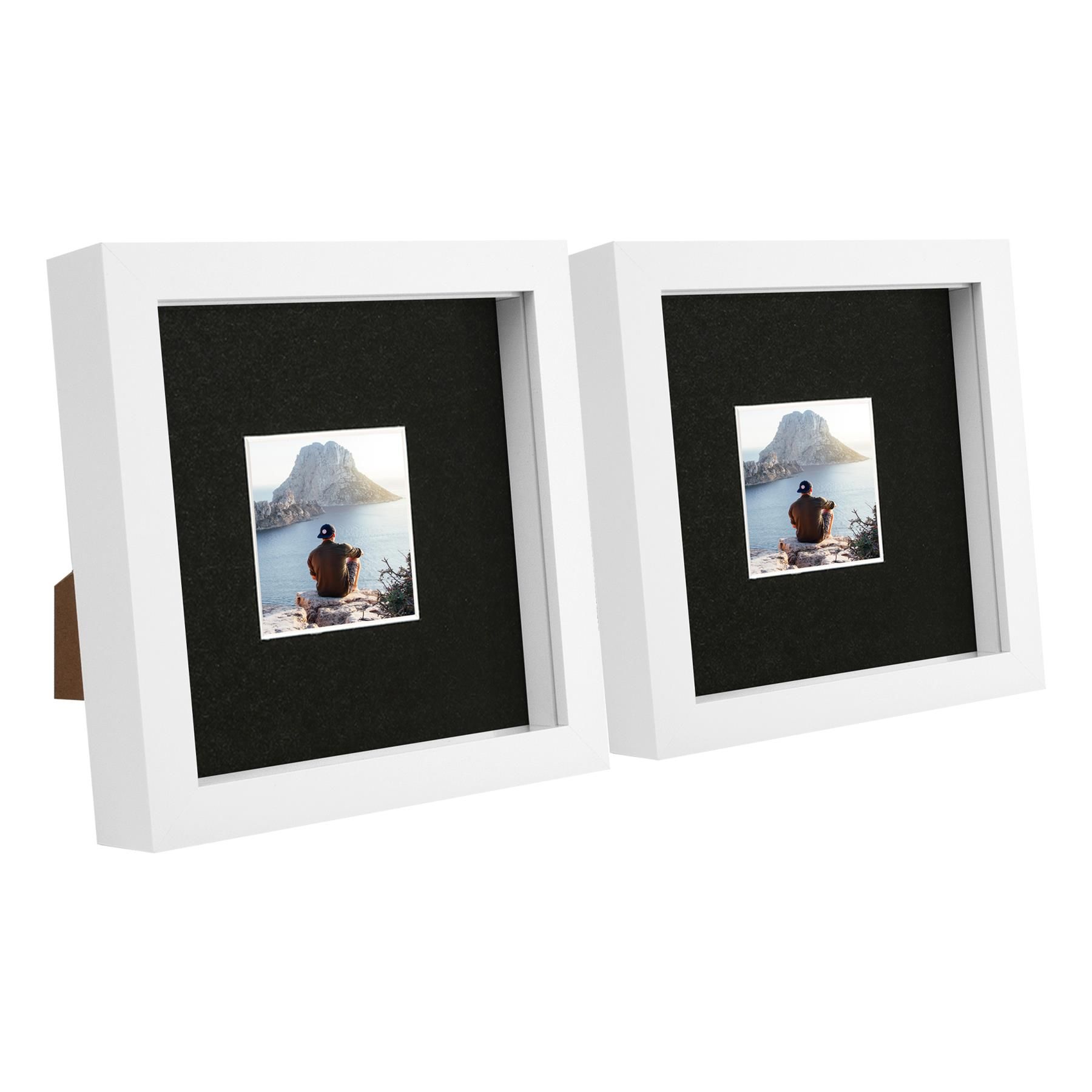 Nicola Spring 6" x 6" White 3D Box Photo Frames - 2" x 2" Mount - Pack of 2 in Black