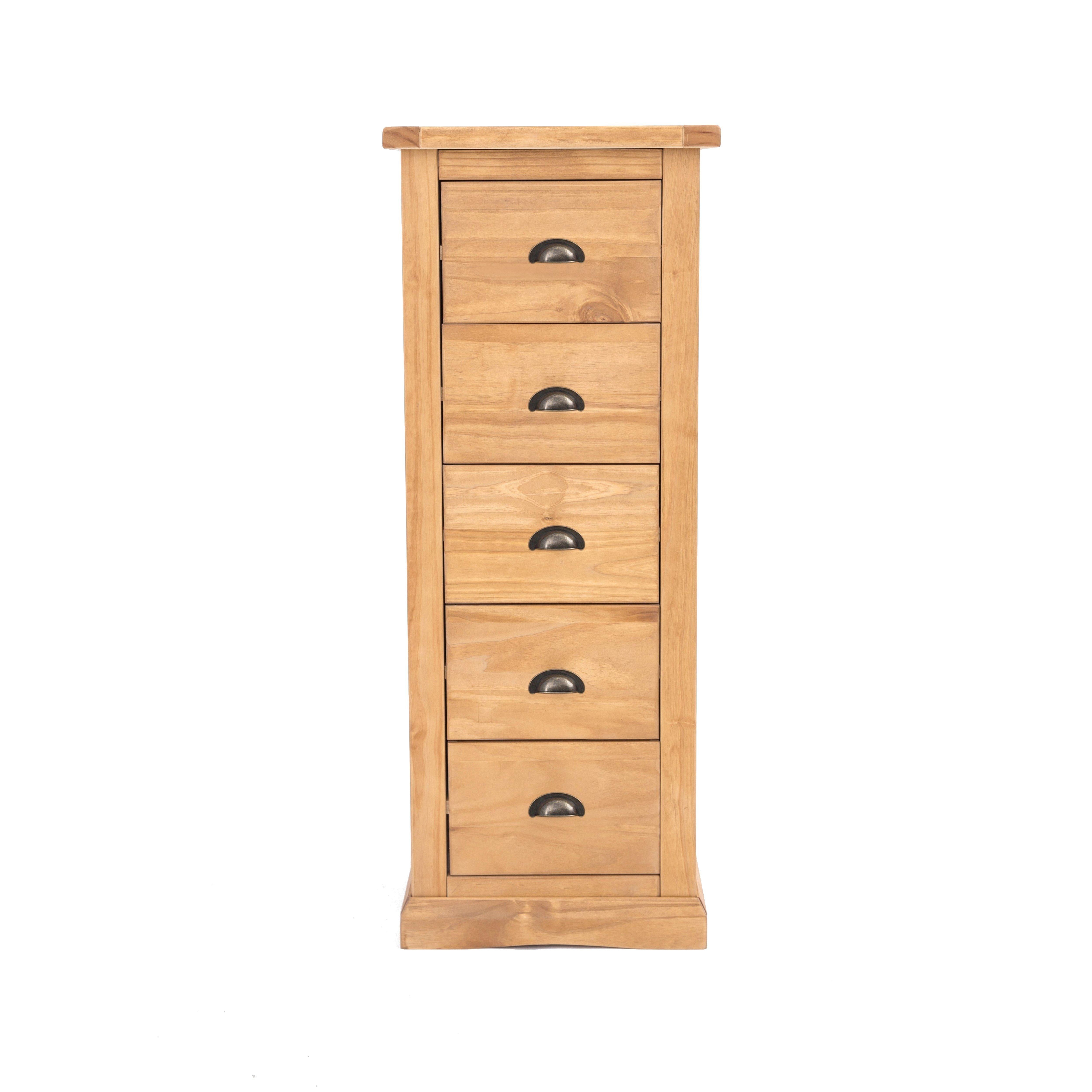 Cabinet Bits Lucca 5 Drawer Narrow Chest of Drawers Brass Cup Handle in Light Brown