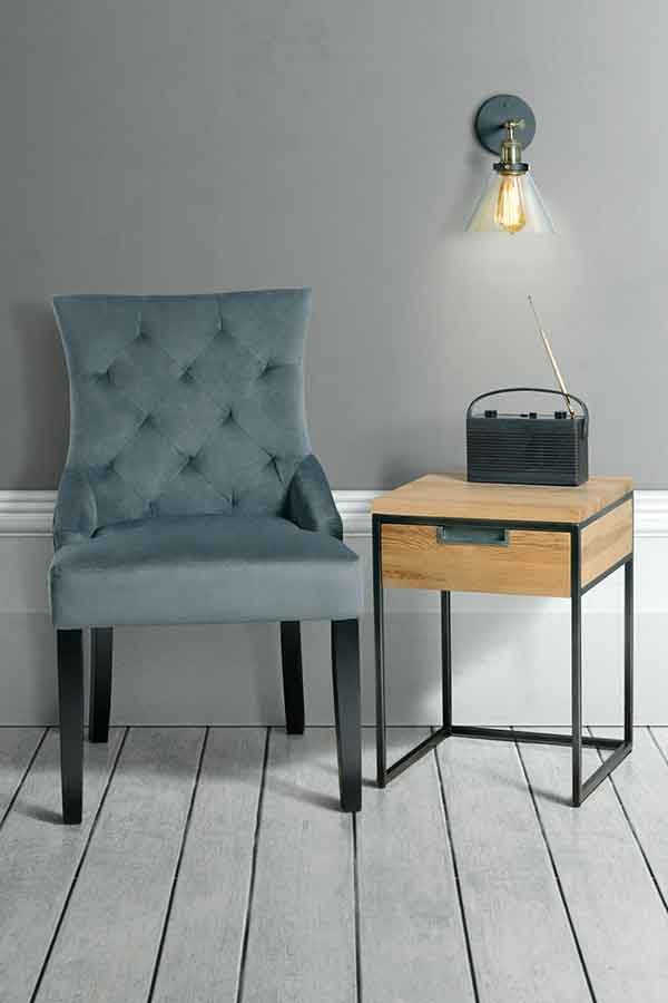 Qubix Industrial Side Table  - Solid oak and steel