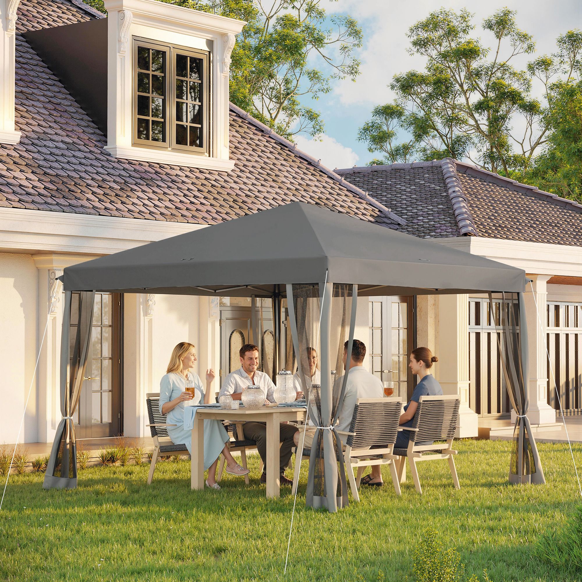 OUTSUNNY Heavy Duty Pop Up Gazebo with Removable Mesh Sidewall Grey in Light Grey