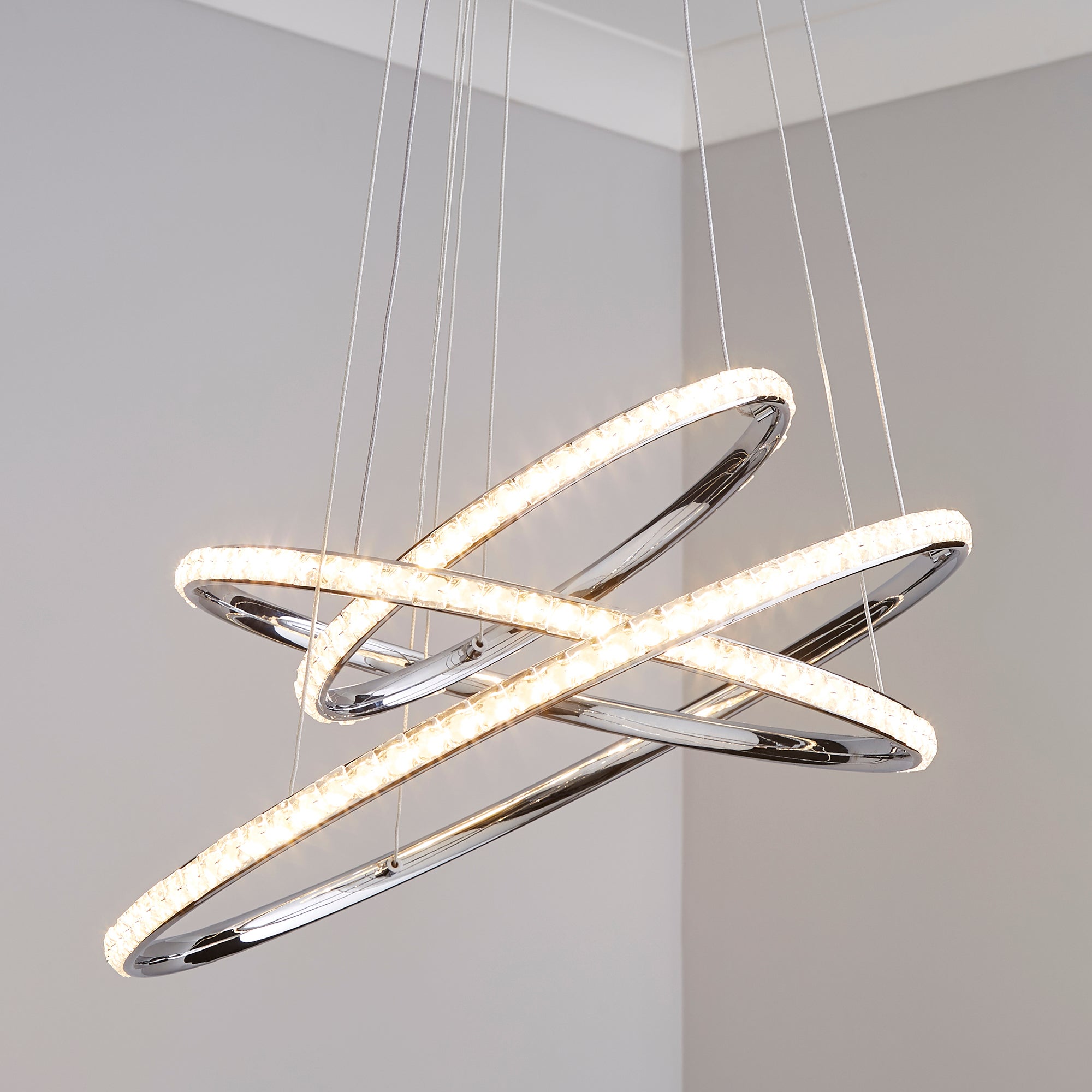 Cali 3 Light Integrated LED Hoop Crystal Ceiling Fitting Chrome