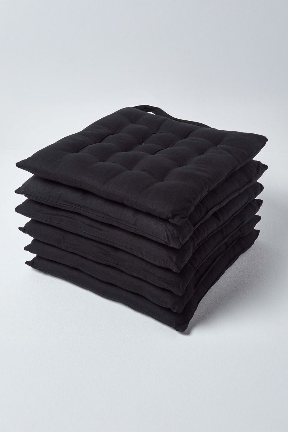 Homescapes 6 Pack Seat Pads Luxury 100% Cotton Indoor Outdoor Garden Cushion, 40cm in Black