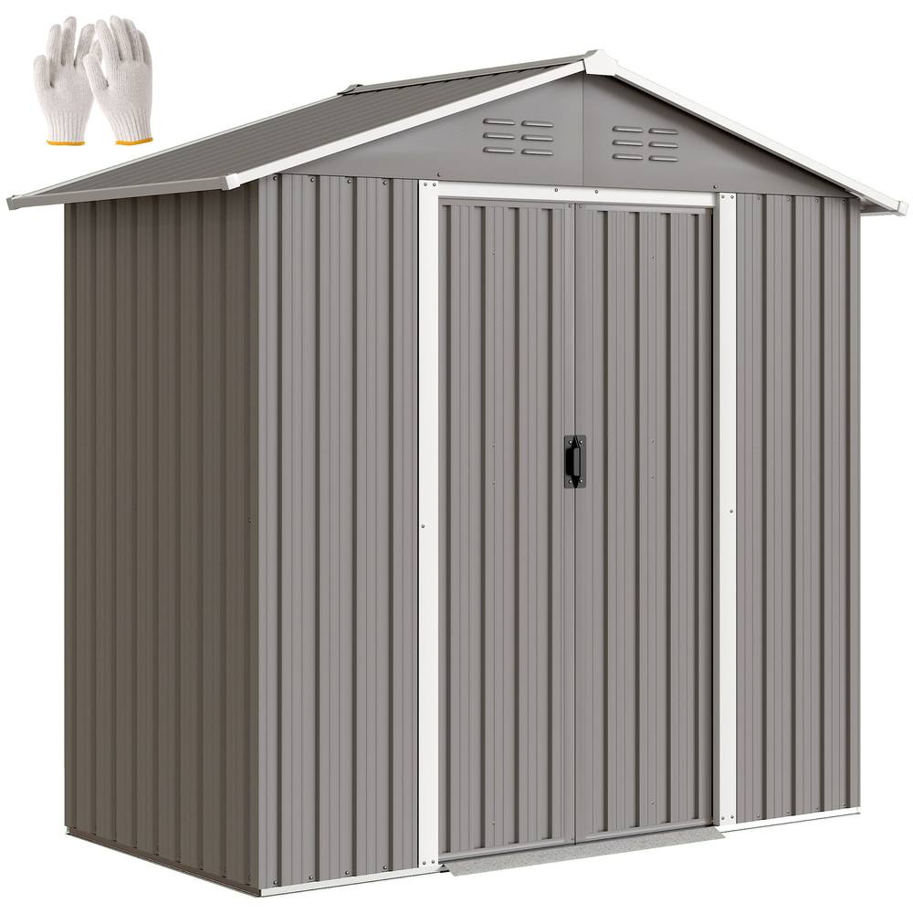 OUTSUNNY 6.5x3.5ft Metal Garden Shed for Garden, Light Grey 2